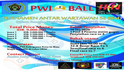 HPN 2020 dan Porwanas, PWI Riau Gelar Turnamen Billiar Wartawan se Riau